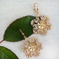Gold Filigree Flower Earrings, Shade Crystals